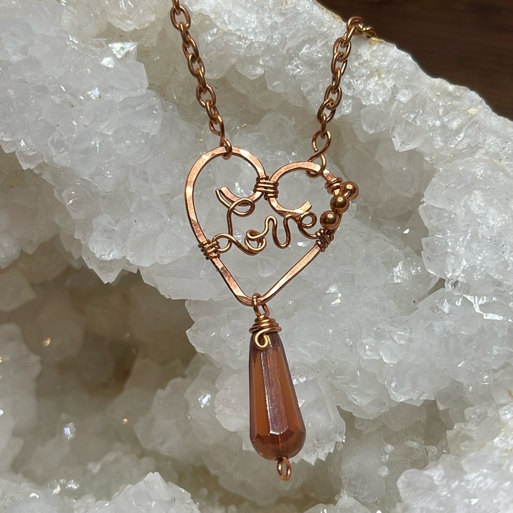 Handmade wire wrapped copper love necklace 💕